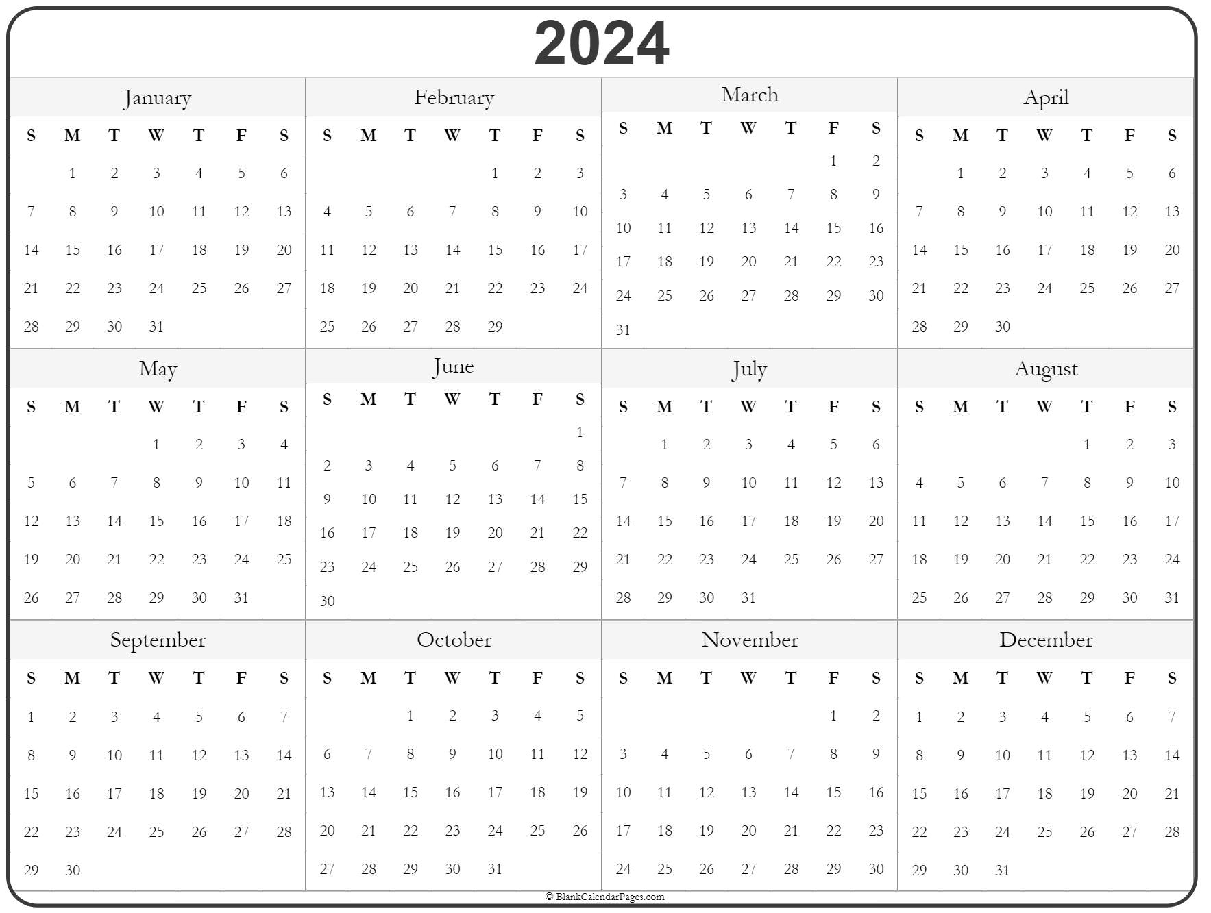 Calendar For Year 2024 2024 Calendar Printable