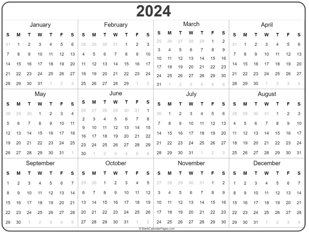 Calendar For The Year 2024