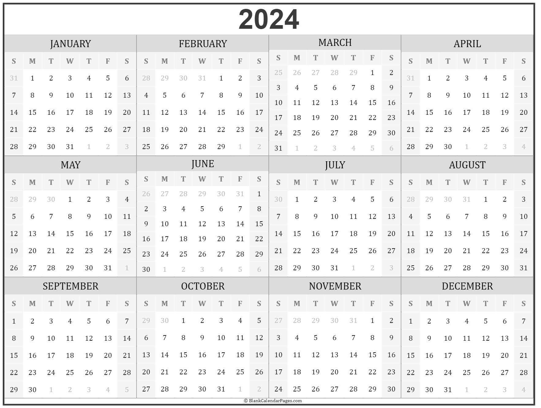 Printable Blank Calendar 2024 - 2024 Calendar Printable
