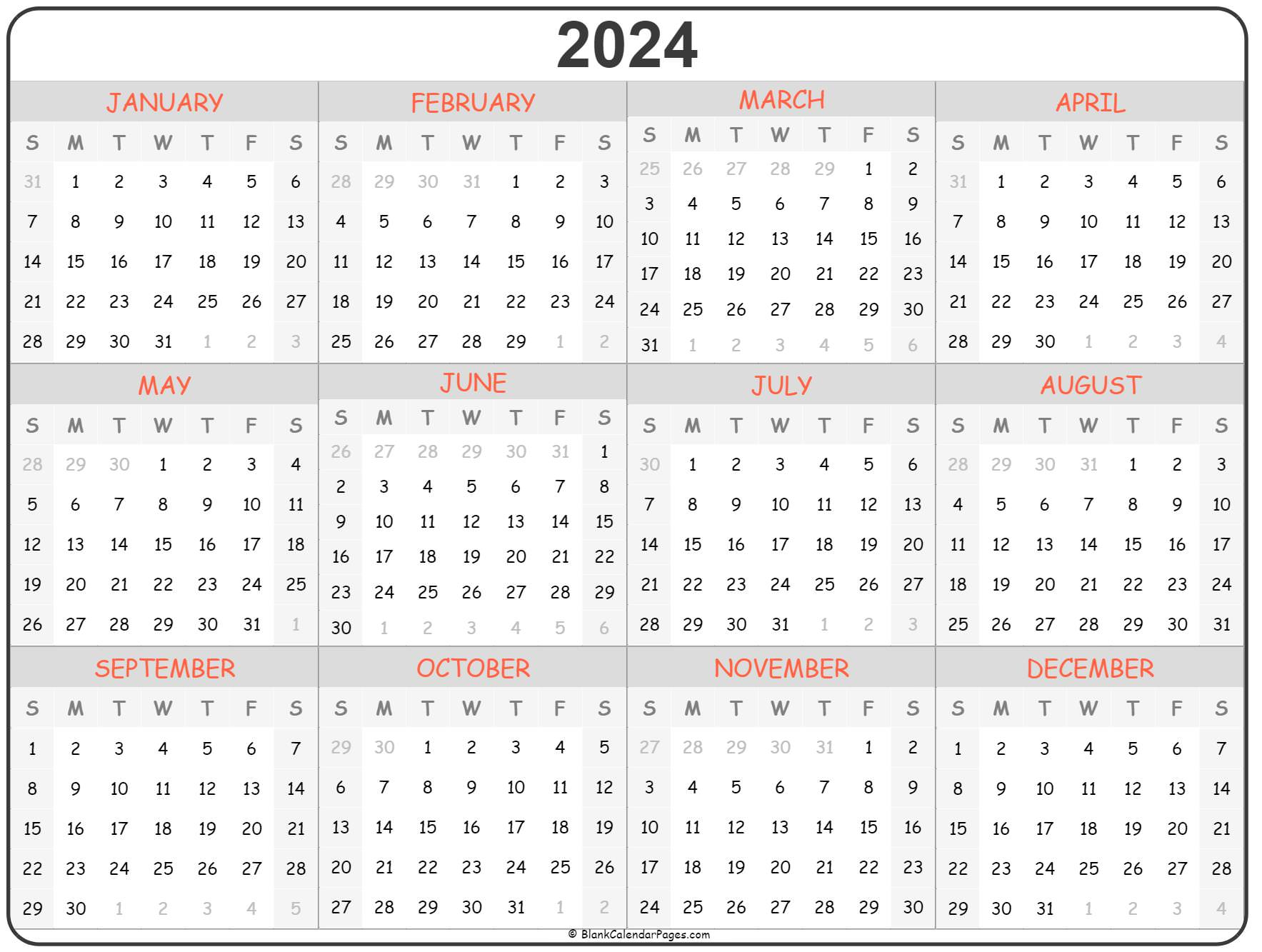 Printable Free Calendar 2024 2024 Calendar Printable