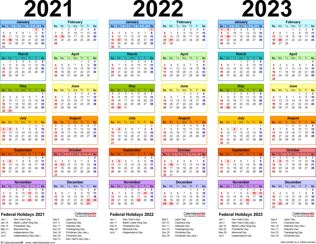 3 Year Calendar 2021 To 2024