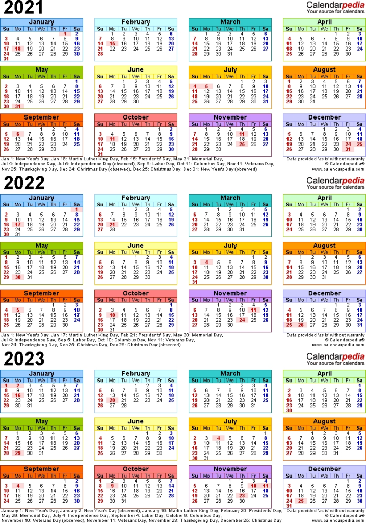 3 Year Calendar 2021 To 2024