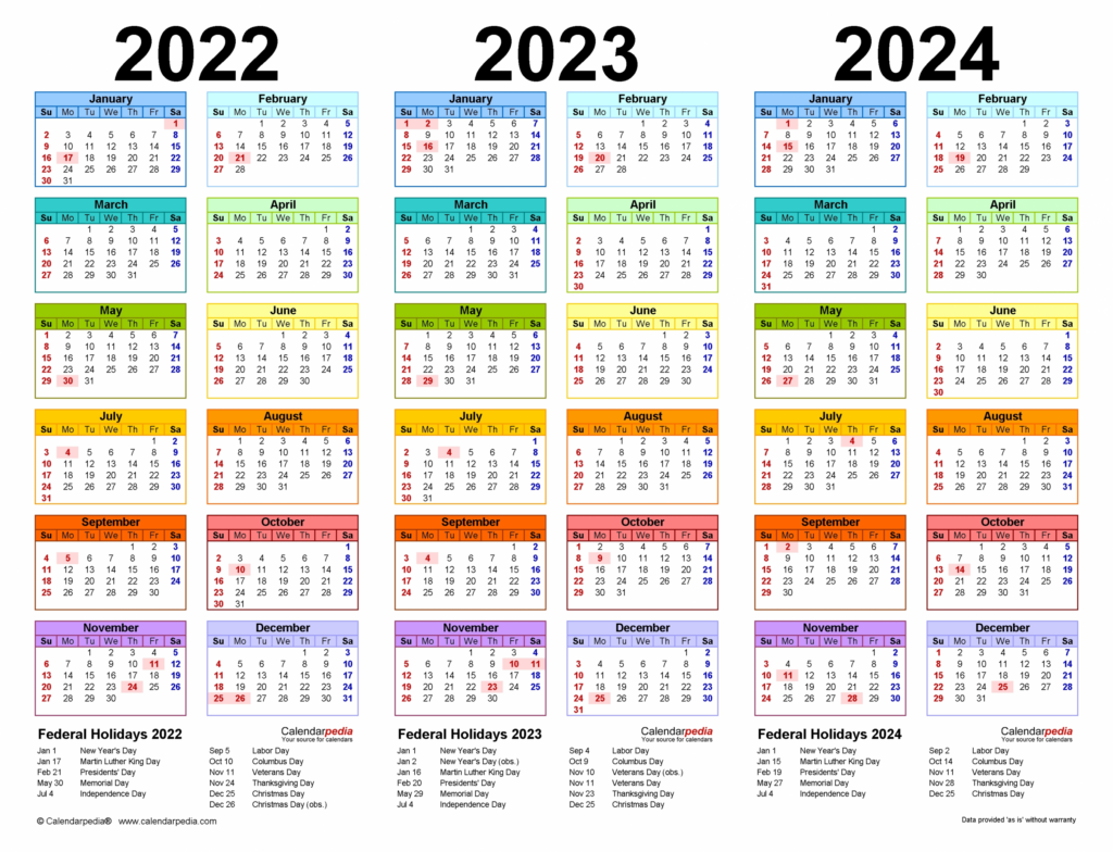 3 Year Calendar 2021 To 2024