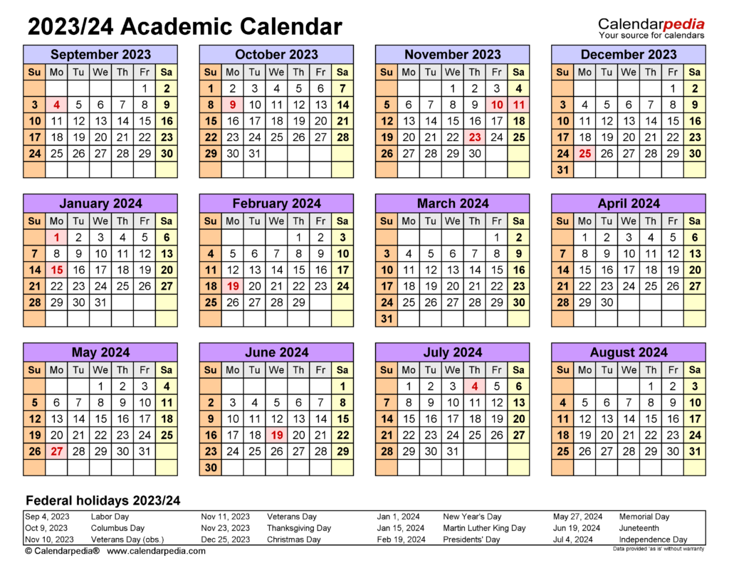 2023-2024 Academic Calendar Template