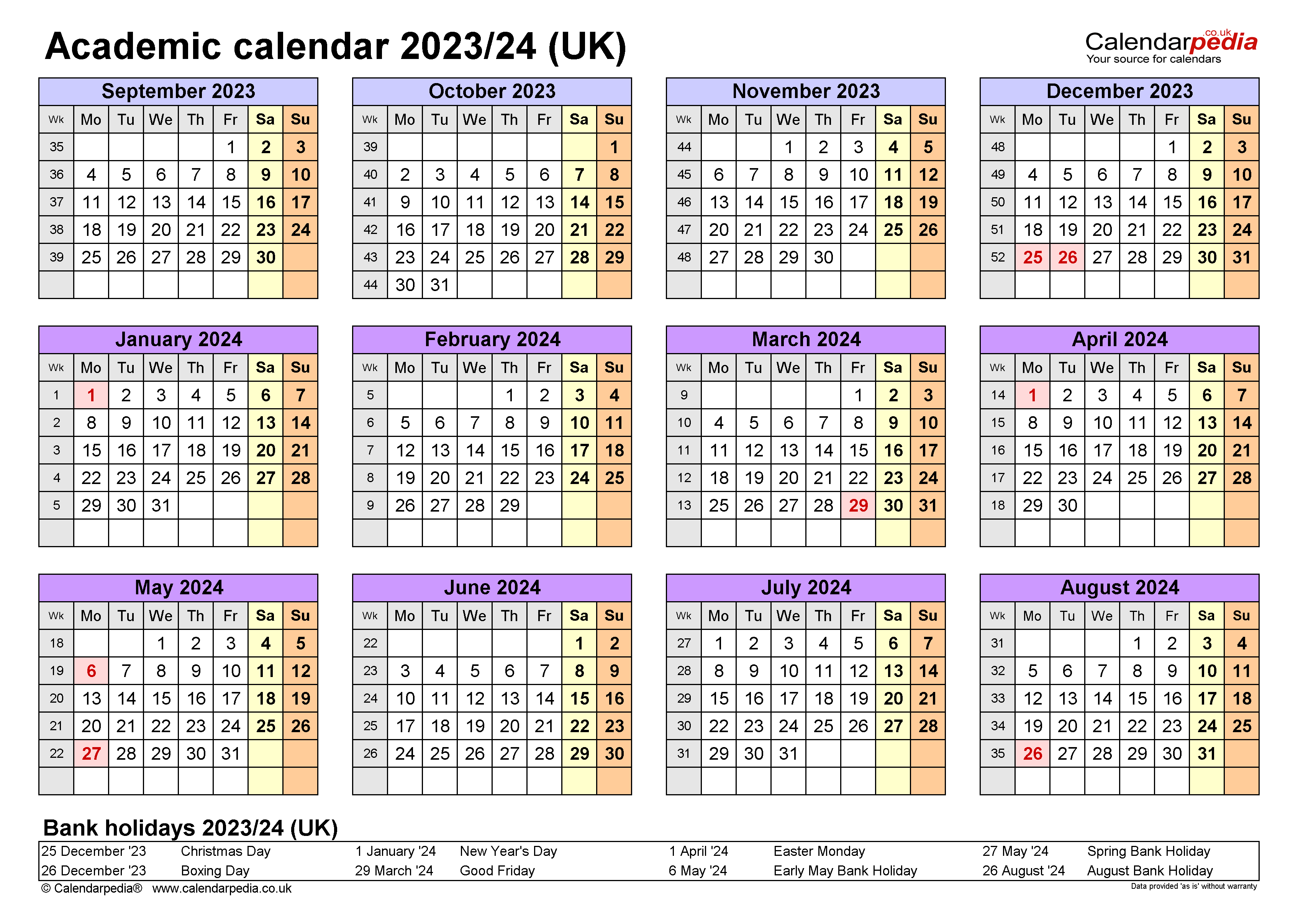20232024 Academic Calendar Template 2024 Calendar Printable