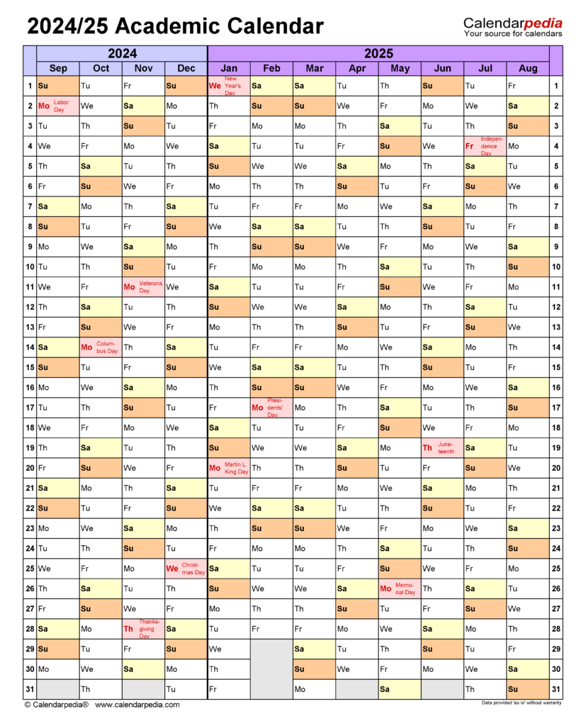 Pitt 2024-25 Academic Calendar