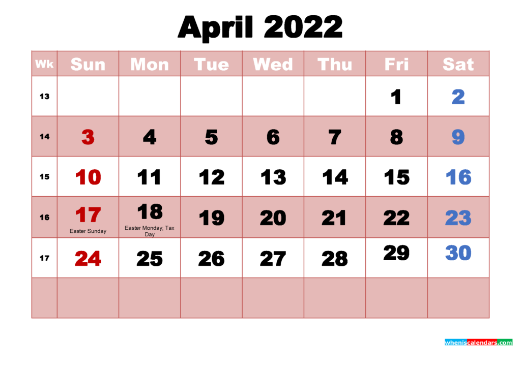 Free Printable April 2024 Calendar With Holidays