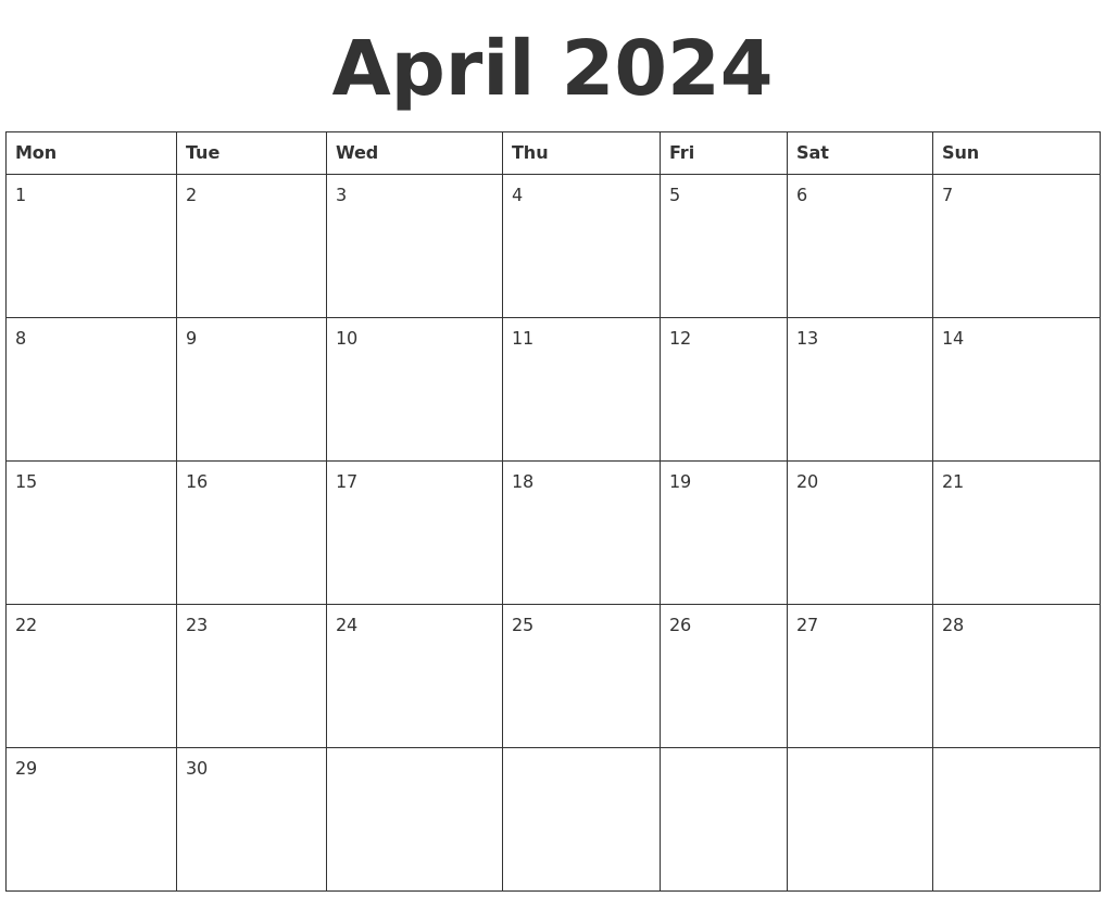 April 2024 Blank Calendar