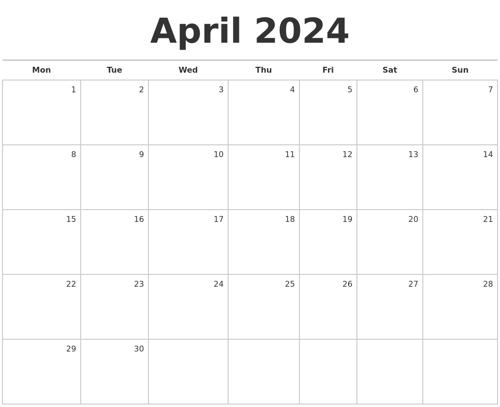 April 2024 Month Calendar