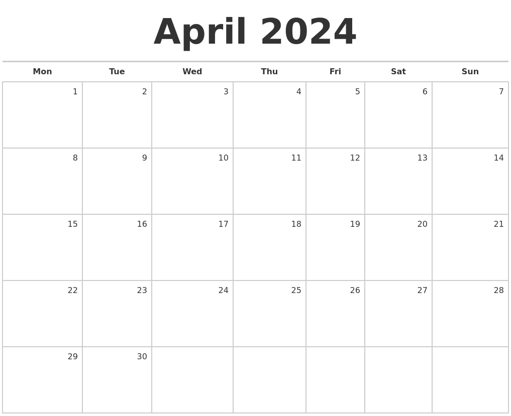 April 2024 Blank Calendar