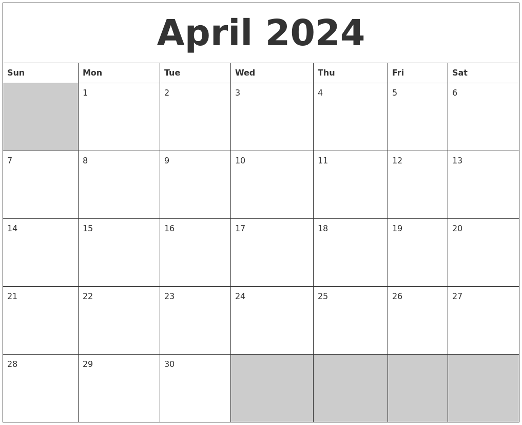 Blank Calendar For April 2024