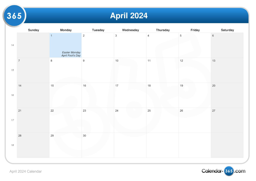 Calendar For April 2024