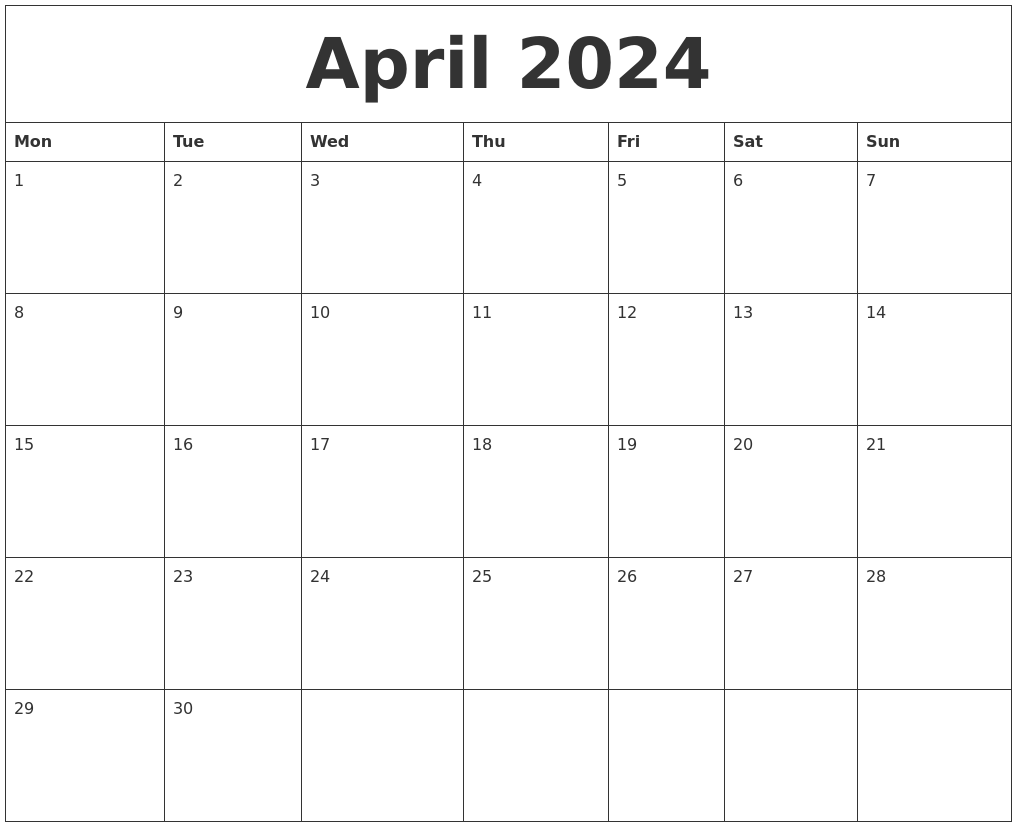 Calendar April 2024