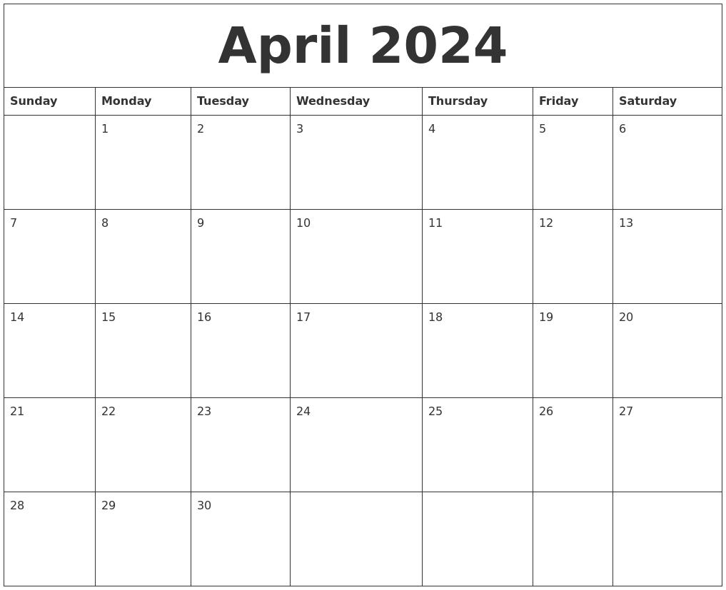 April 2024 Editable Calendar