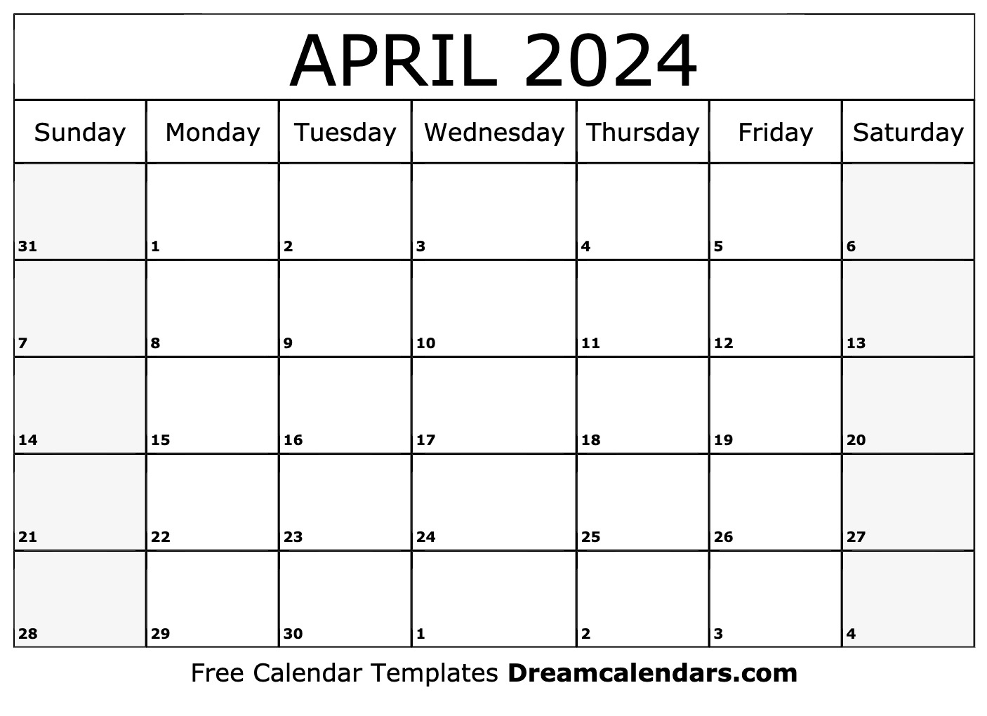 April Calender 2024 2024 Calendar Printable