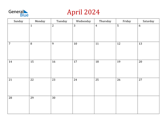 April 2024 Holiday Calendar