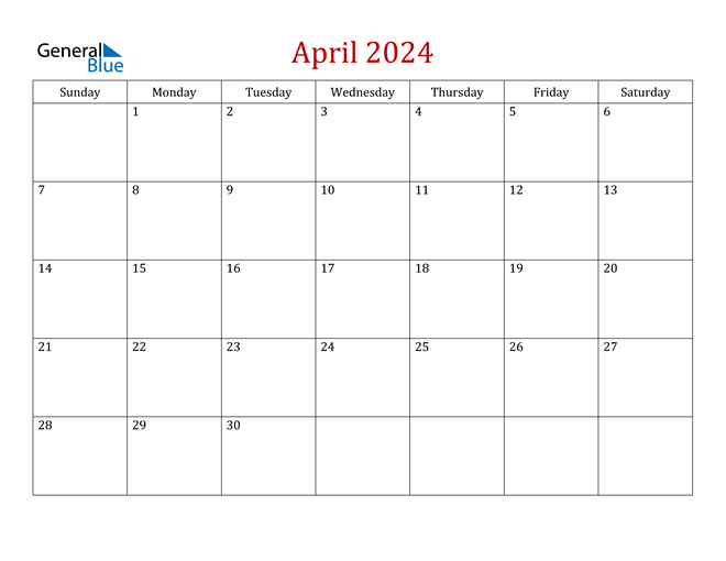 April 2024 Calendar Pdf