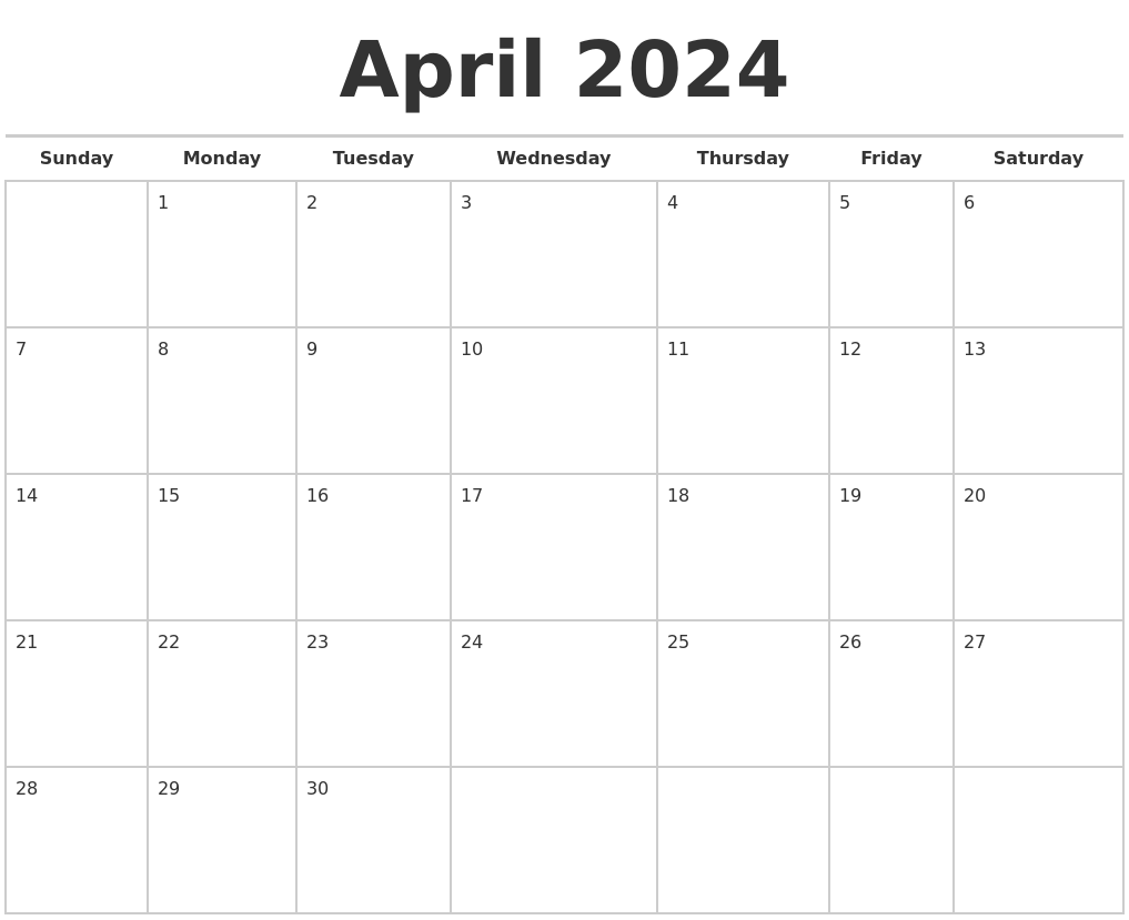 April 2024 Holiday Calendar