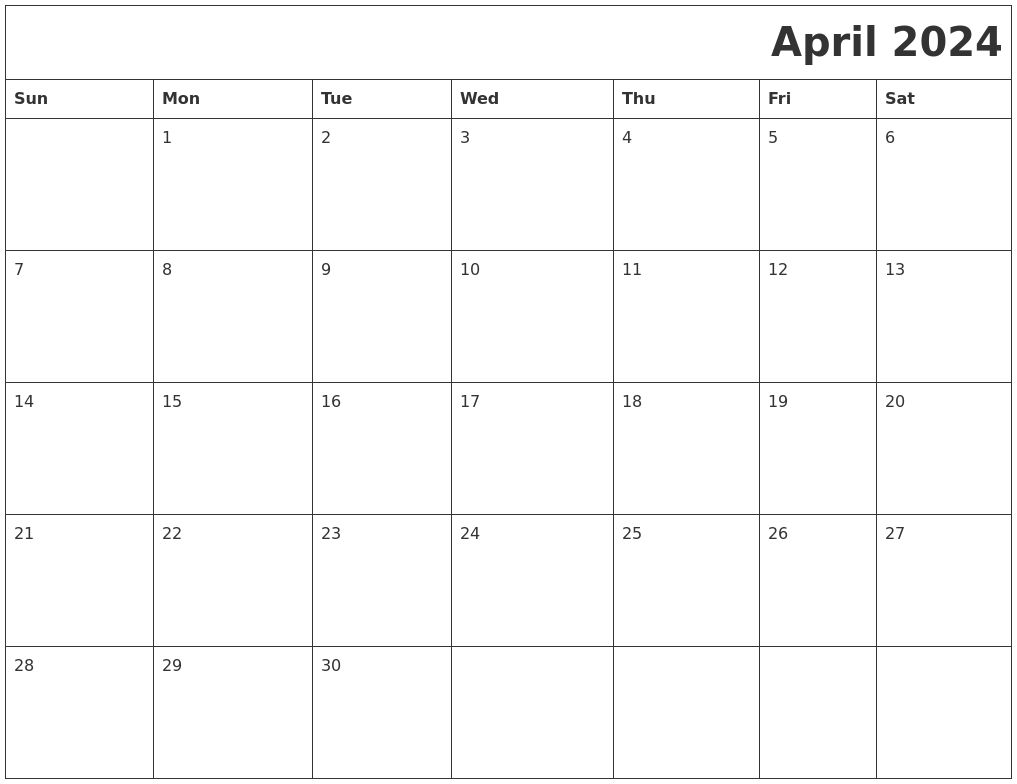 April 2024 Editable Calendar