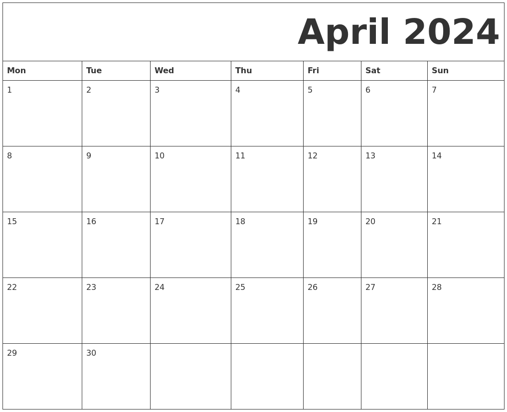 April Free Printable Calendar 2024