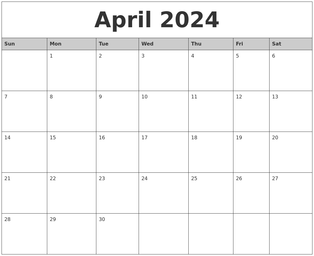 Calendar Of April 2024