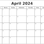 April Calendar For 2024