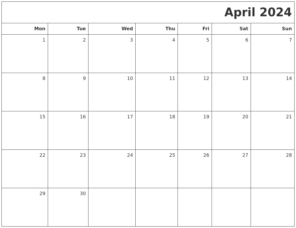 Blank Calendar For April 2024