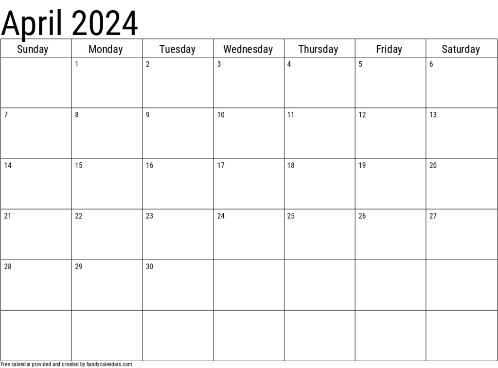 April 2024 Month Calendar