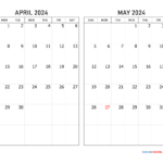 Calendar April May 2024