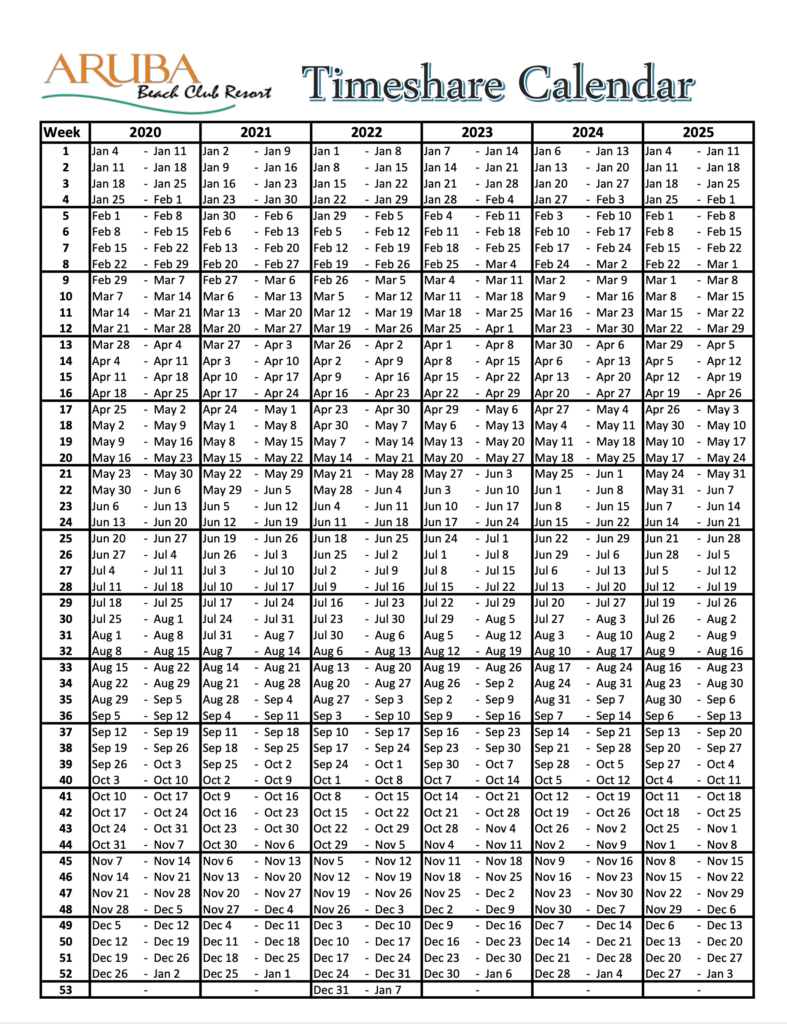 Timeshare Calendar 2024