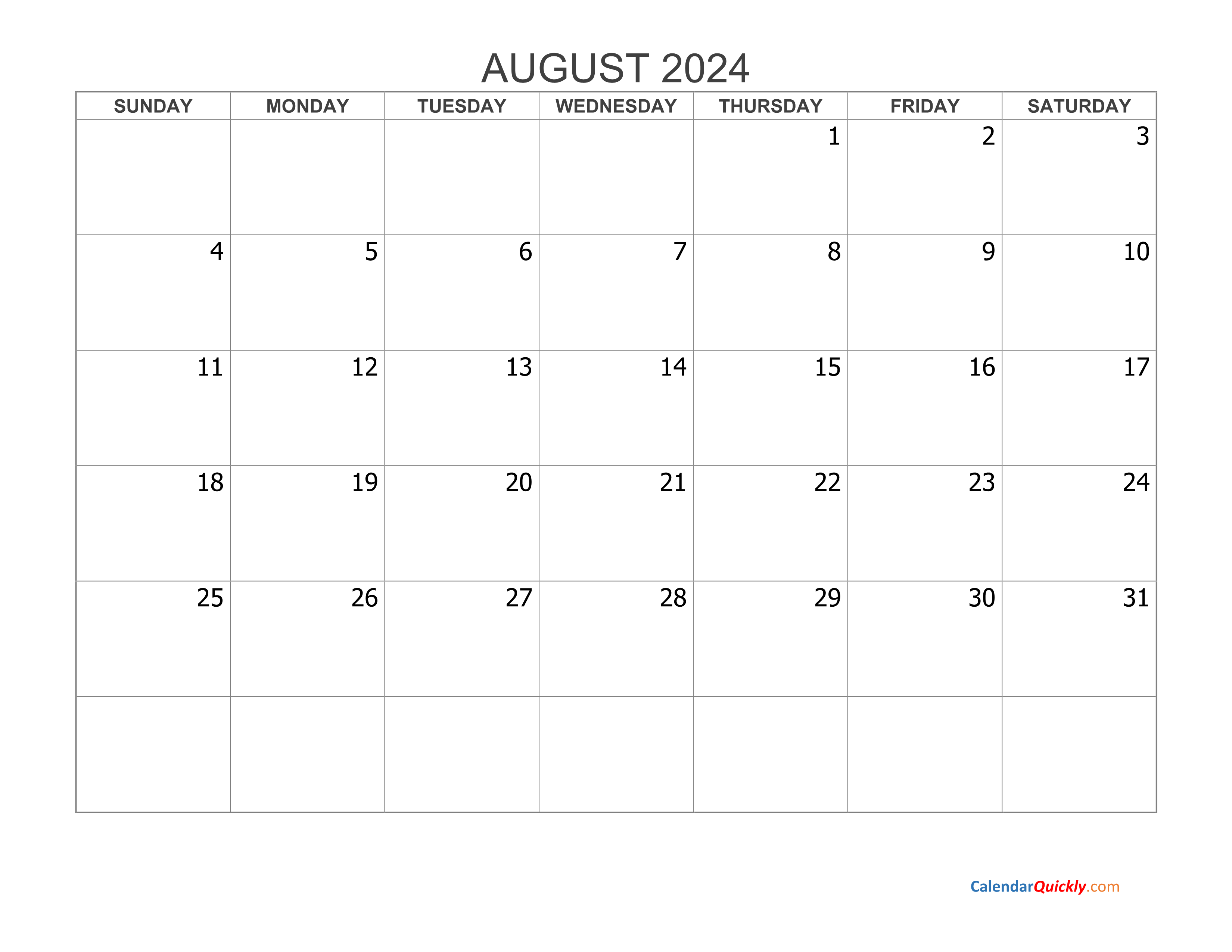 Calendar August 2024 2024 Calendar Printable