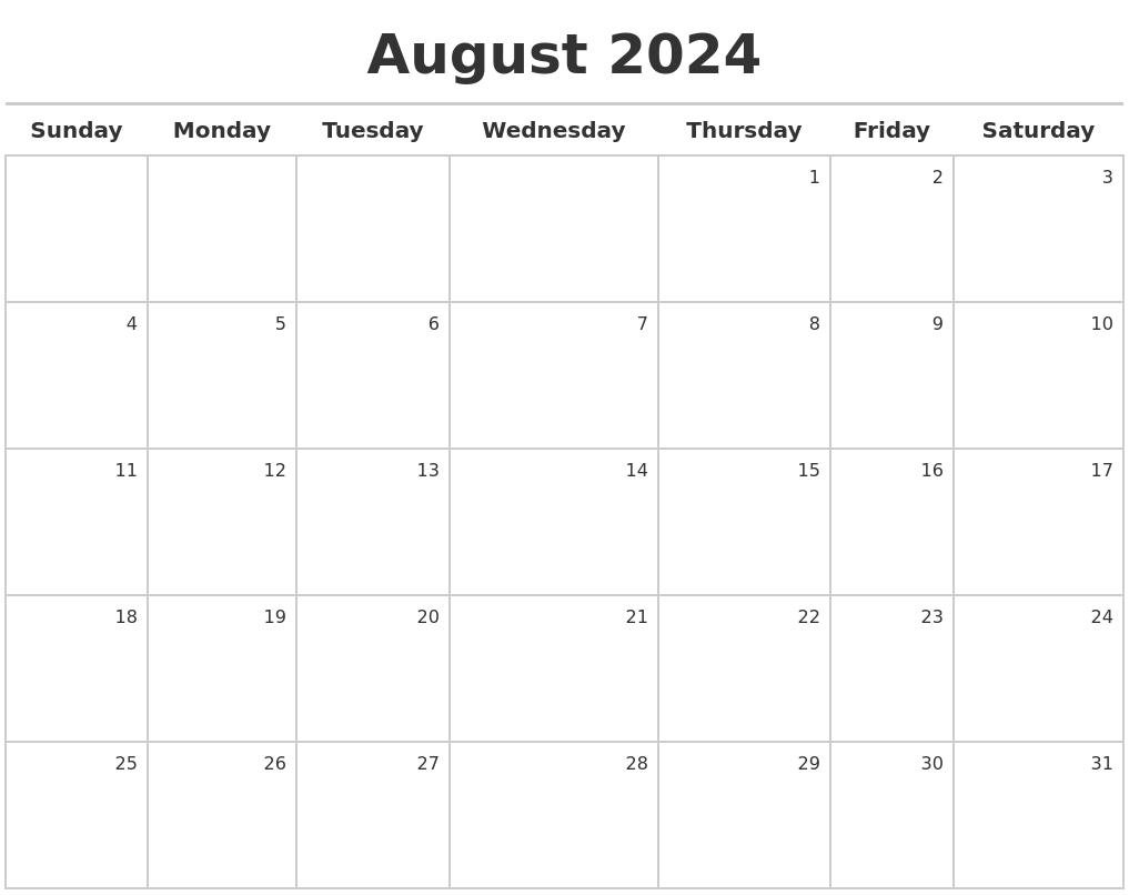 August 2024 Calendar Maker 2024 Calendar Printable