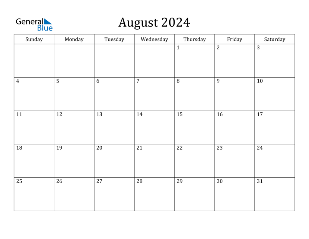 2024 Calendar With August