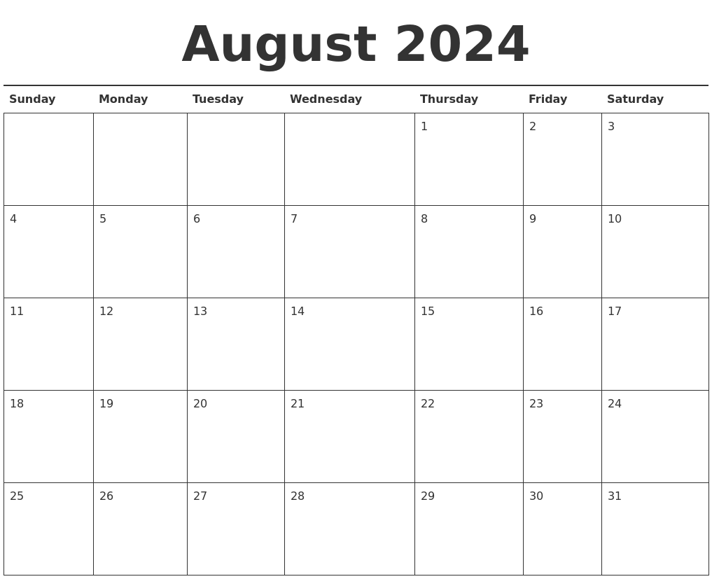 Calendar August 2024