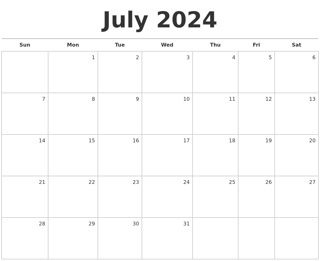 July And August Calendar 2024