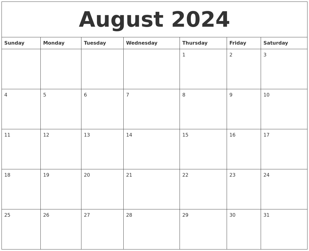 August 2024 Editable Calendar Template 2024 Calendar Printable