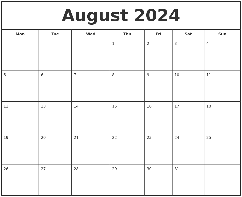 2024 Calendar With August