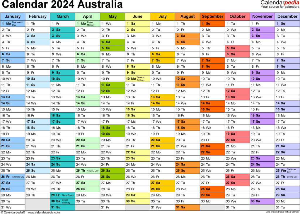 2024 Calendar Australia