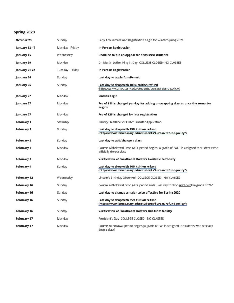 Bmcc Spring 2024 Calendar