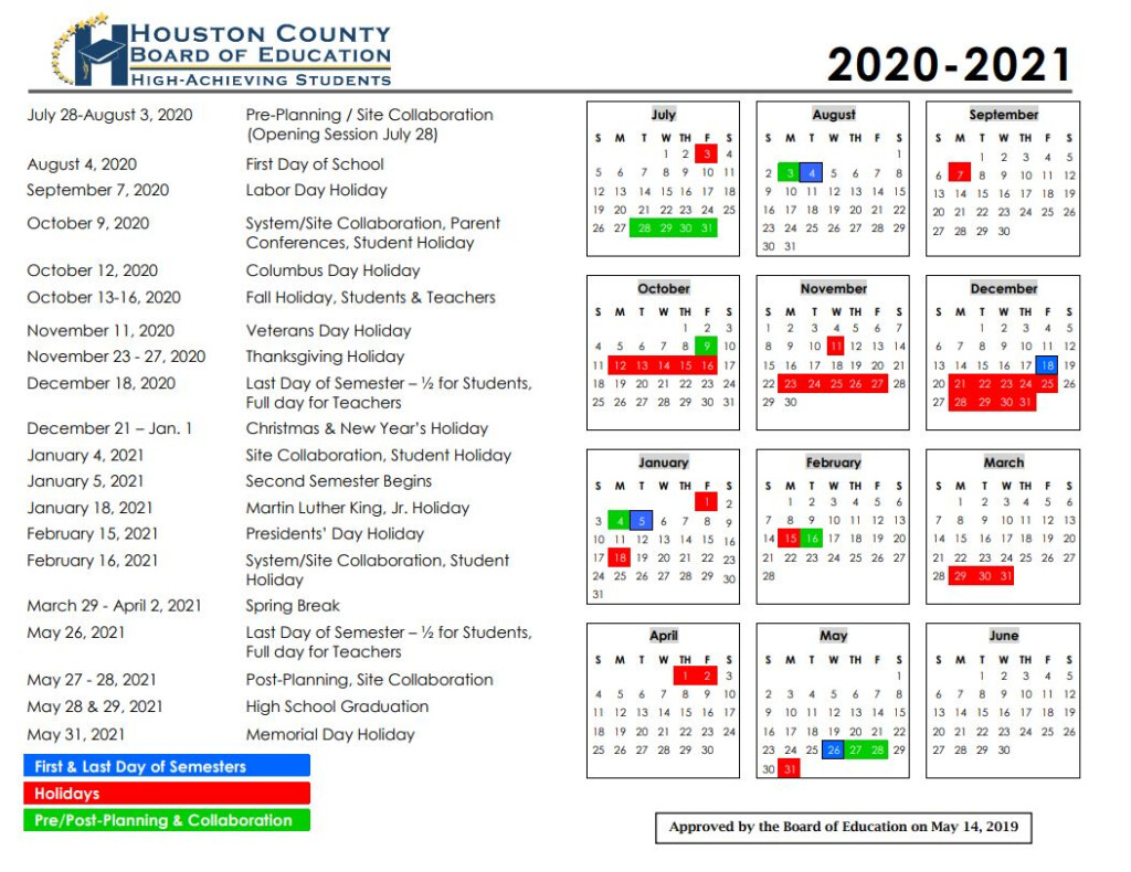 Houston County School Calendar 2021-2024