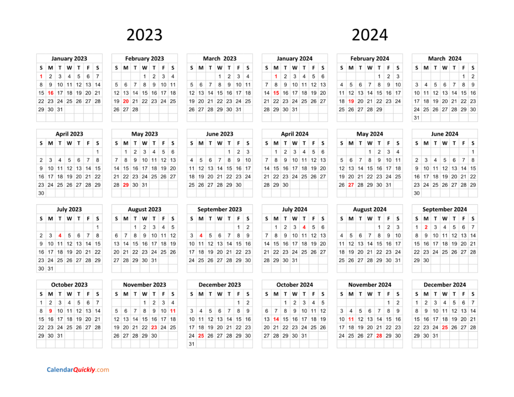 Printable 2024 And 2023 Calendar