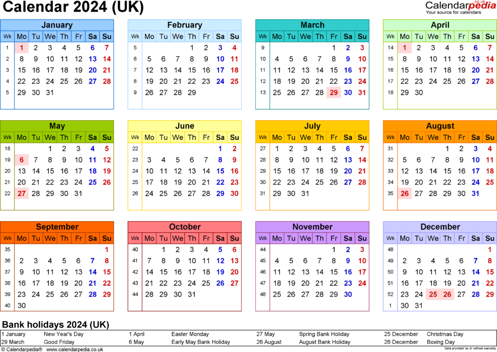 2024 Calendar Excel Template