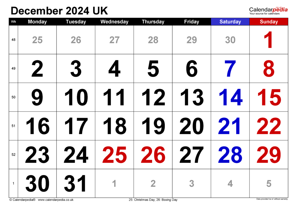 December Calendar 2024