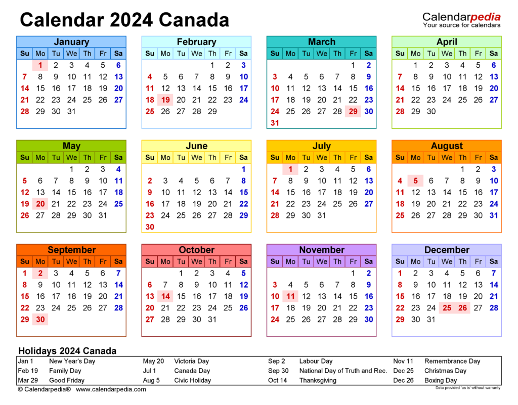 2024 Calendar Canada