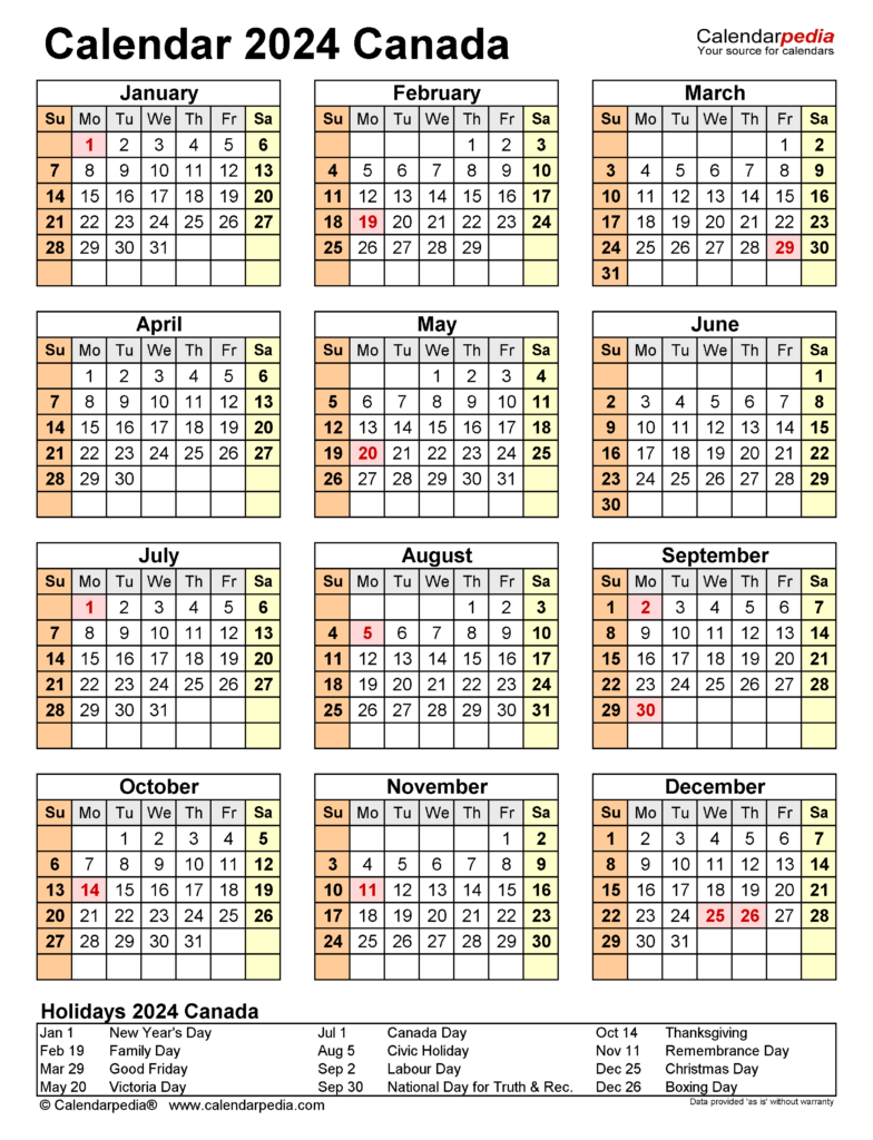 Calendar 2024 Canada