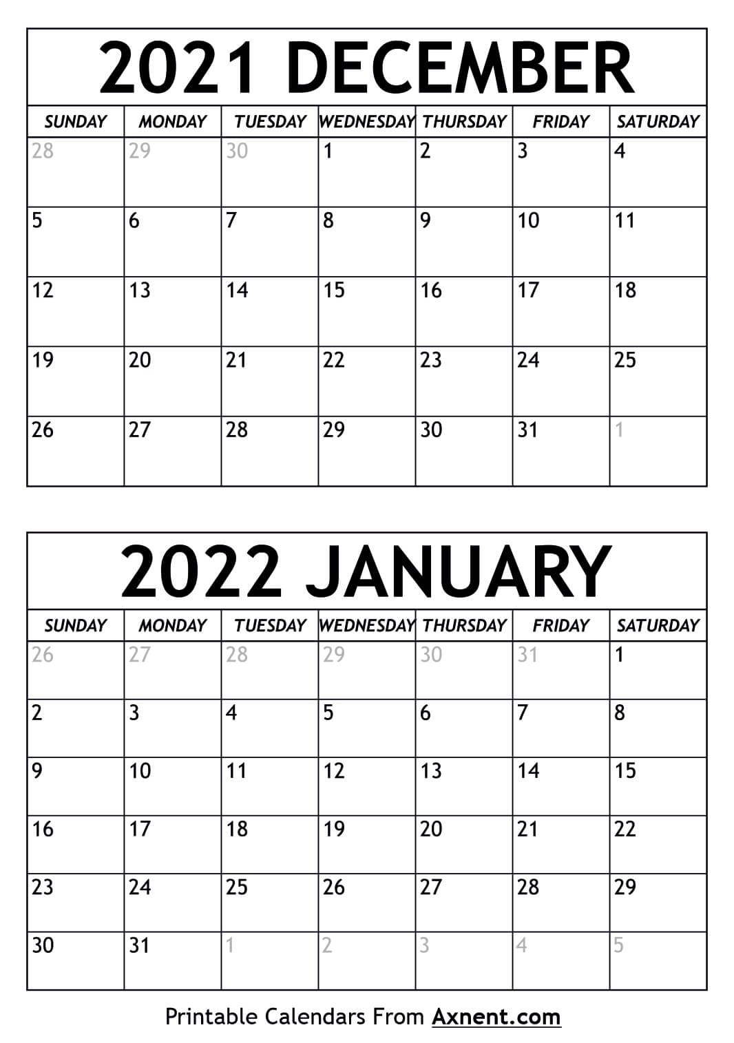 December 2021 Jan 2024 Calendar 2024 Calendar Printable