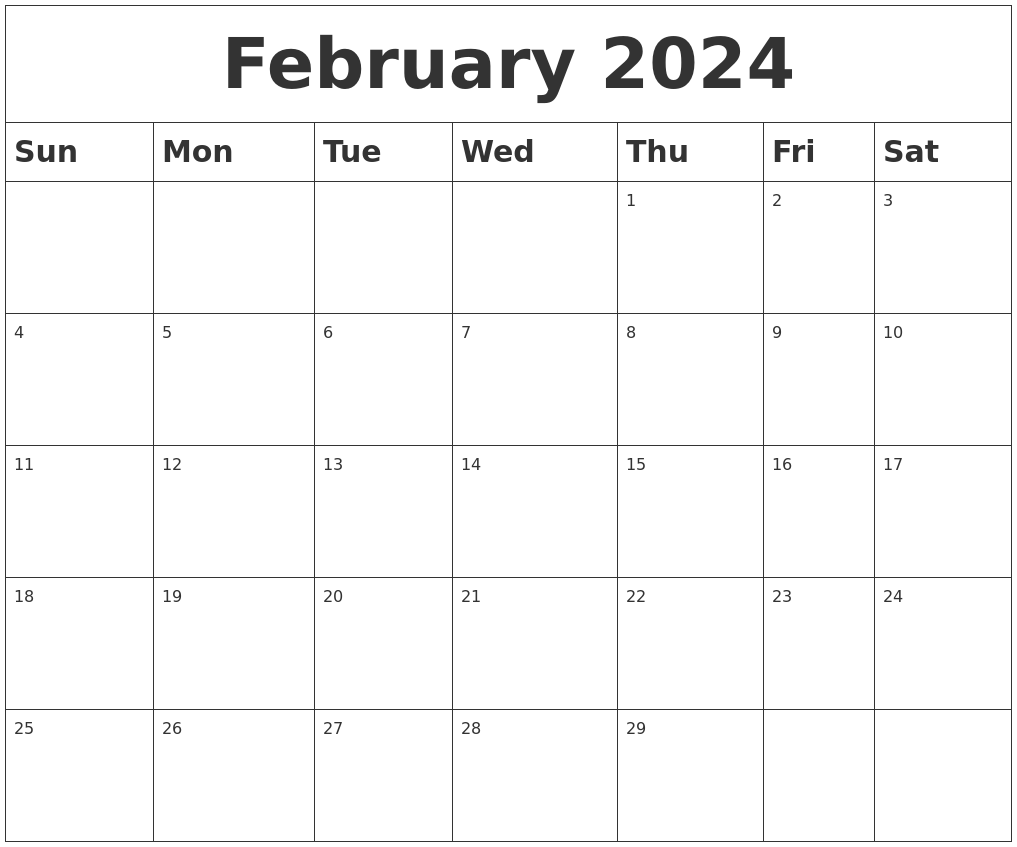 Blank February 2024 Calendar