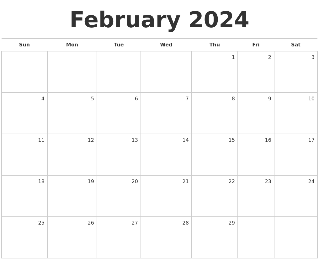 Free Printable Calendar Feb 2024