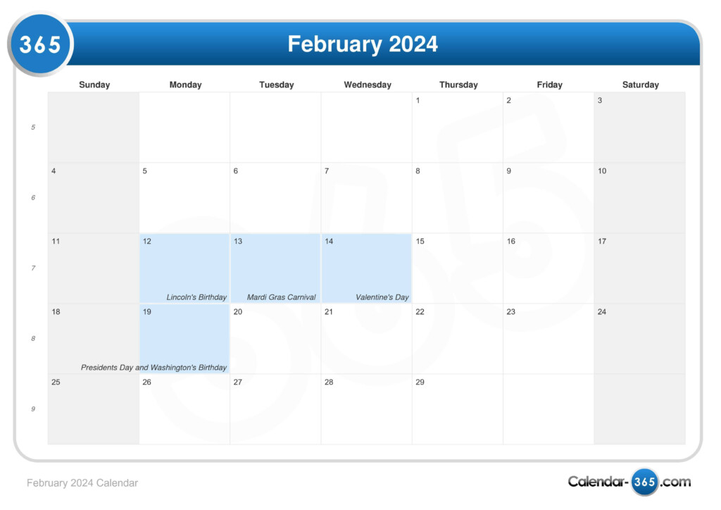 February 2024 Calendar With Holidays