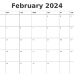 Febraury Calendar 2024